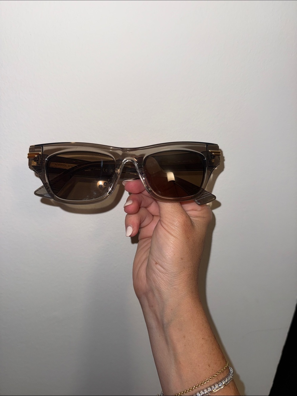 Bottega Veneta Transparent Brown Rectangular Sunglasses